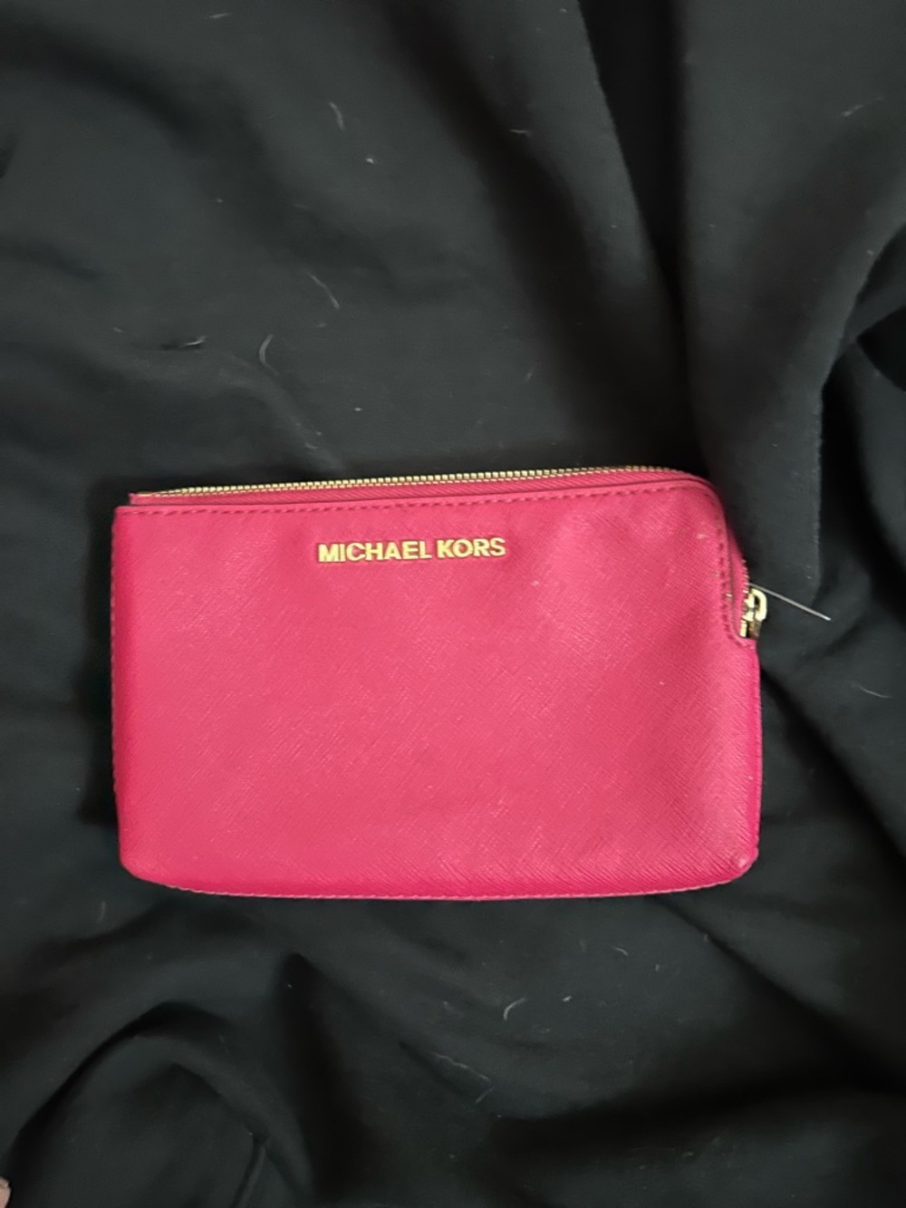 Michael Kors Hot Pink Zip Pouch with Gold Logo